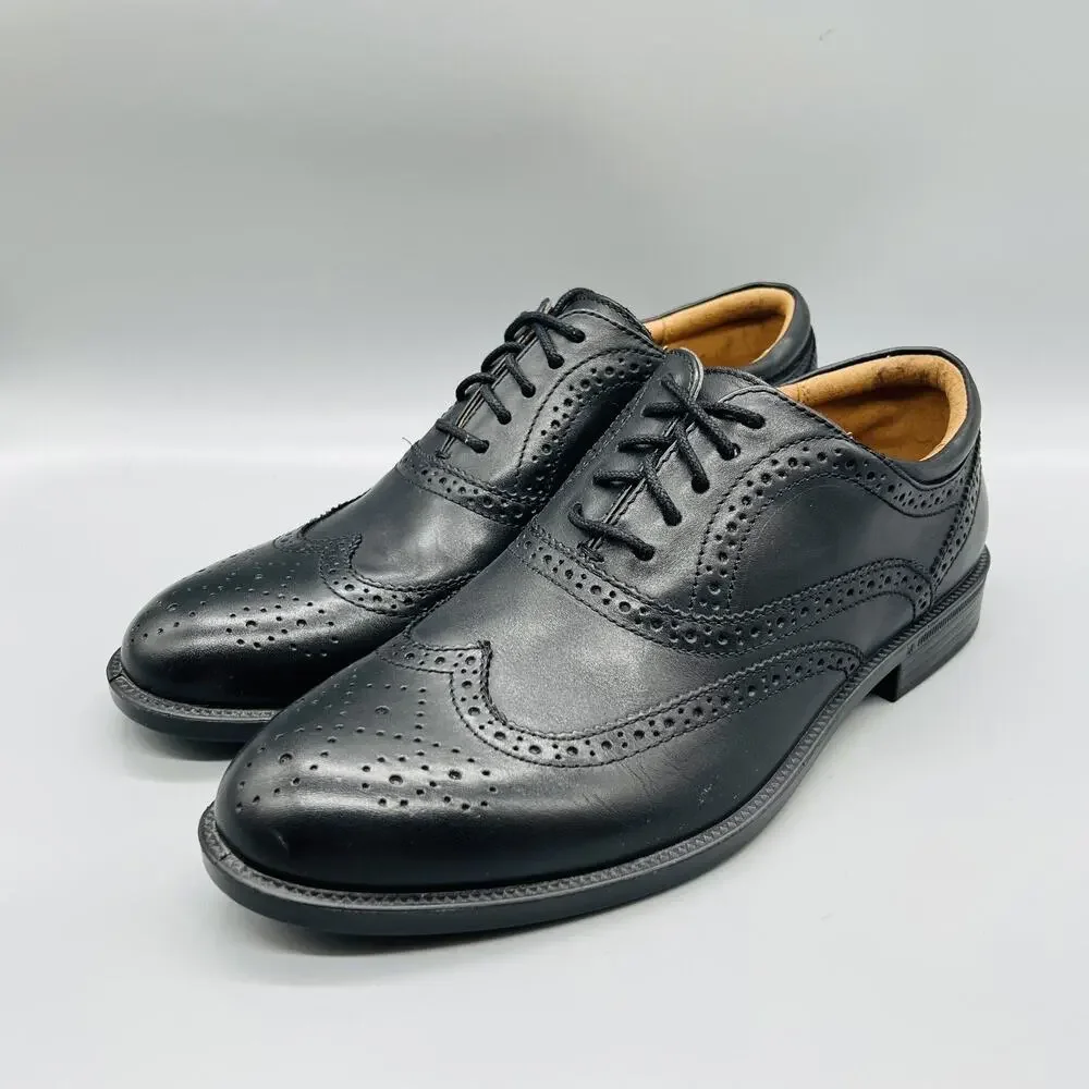 GH Bass & Co Shoes Mens 8.5 Black Leather Flex Step Wingtip Oxford Dress Brogue